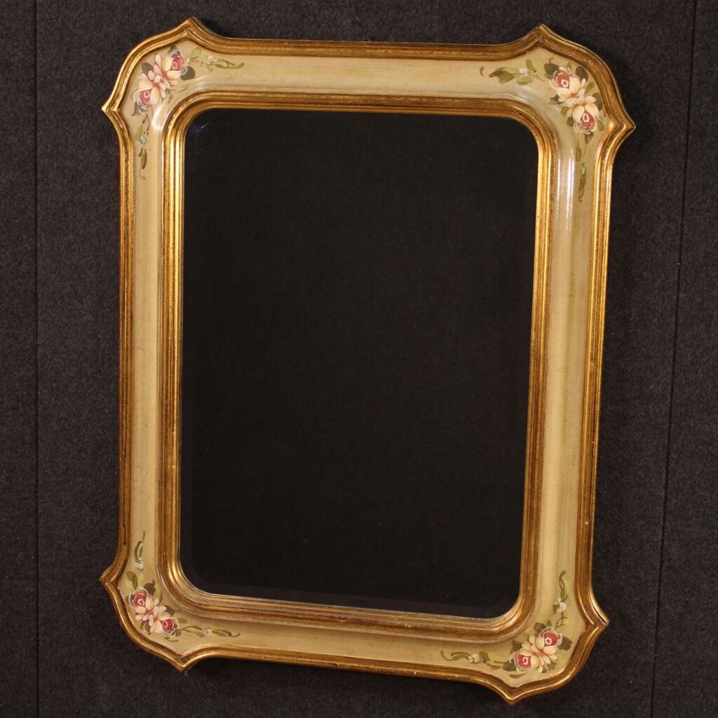 Miroir laqué, doré et peint italien - 93x73cm