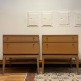 2 60's oak bedside tables