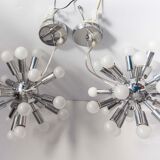 Pair of vintage chrome Sputnik chandeliers
