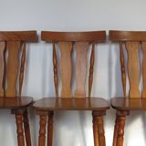 Set of 3 70s pine chalet style chairs
