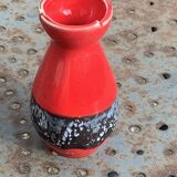 Set of two vases, soliflores in designer red and gray enameled ceramic, Vallauris style