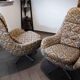 Set of 2 vintage high-back swivel armchairs with abstract upholstery