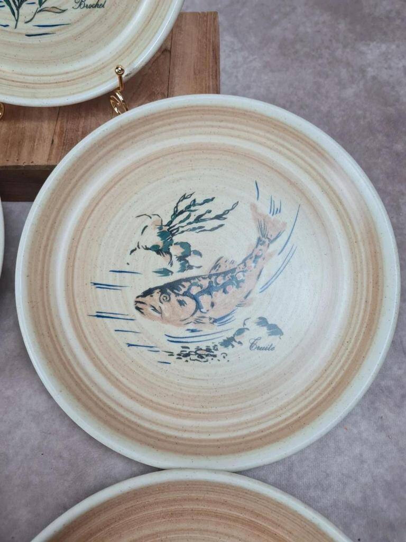 Set of 5 vintage Granville plates, fish design.