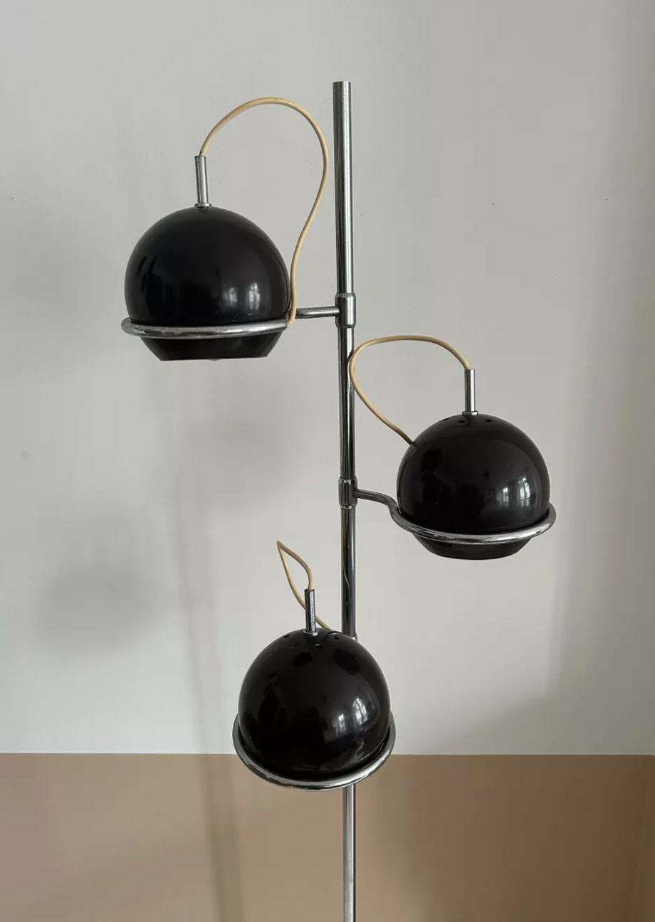 Monix vintage adjustable floor lamp, chrome and brown lacquered metal