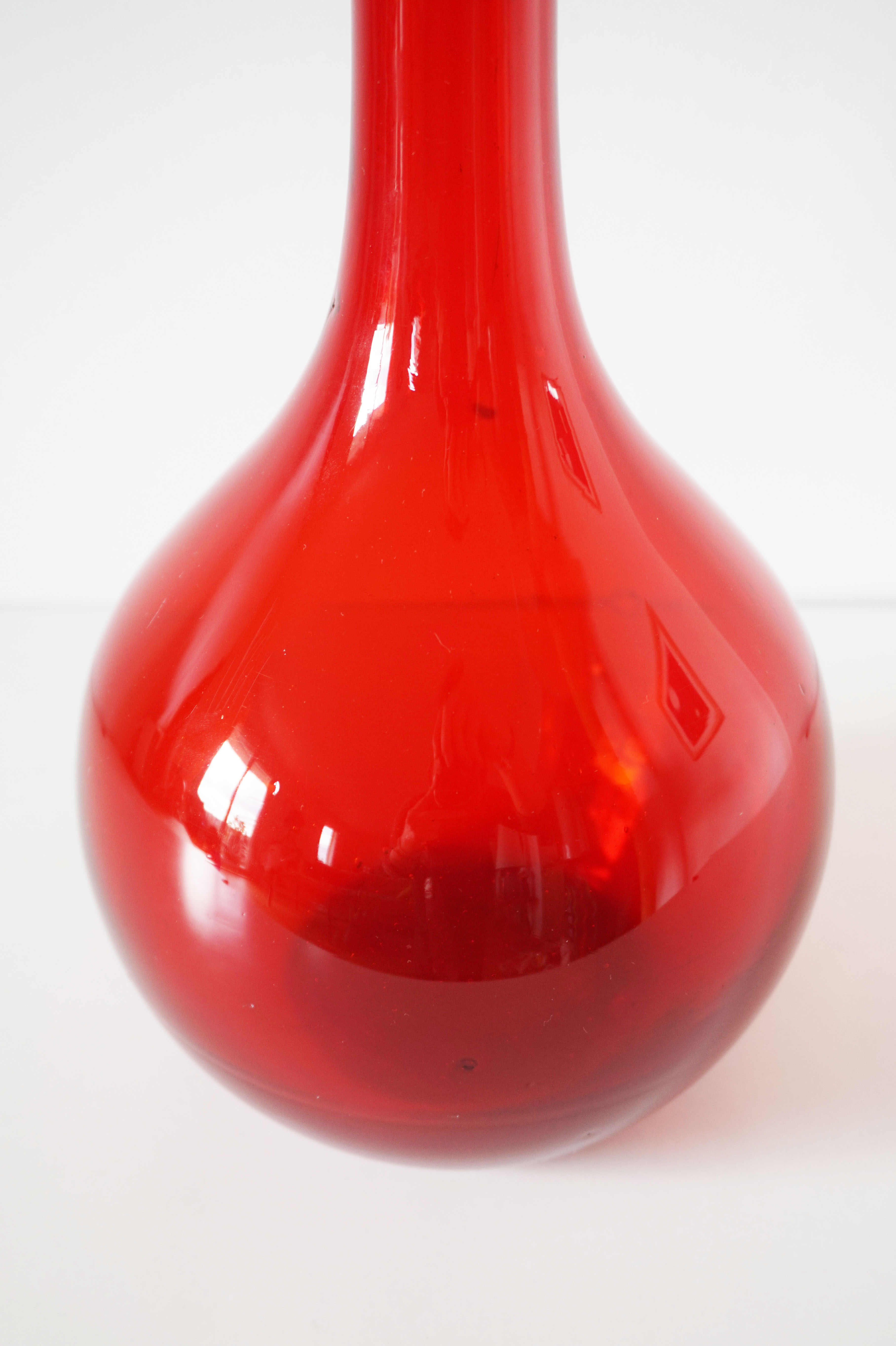 Italian red blown glass bottle EMPOLI