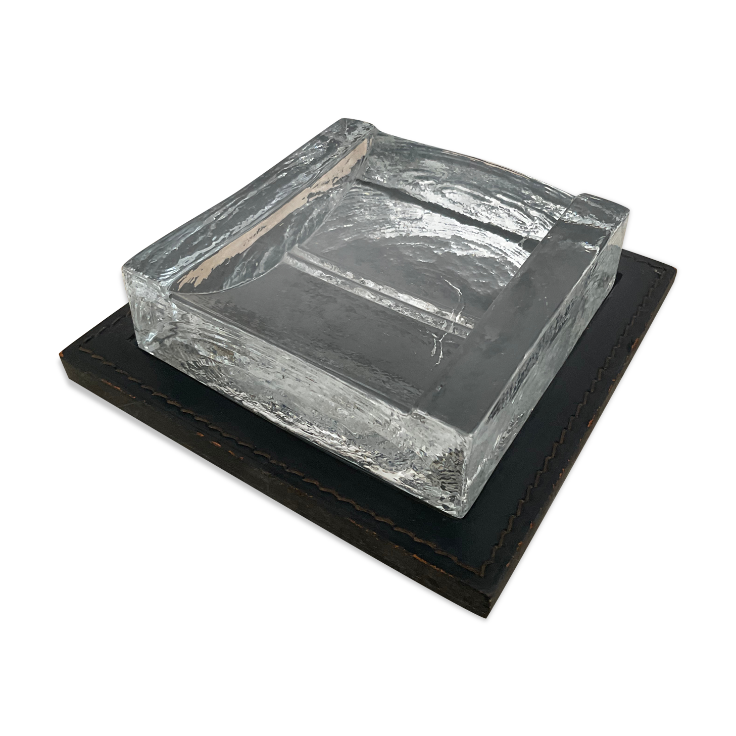 Empty ashtray vintage leather and glass pocket