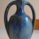 Iridescent Pierrefonds stoneware amphora vase, Art Deco, 1930, signed