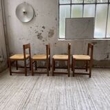 Set of 4 elm straw chairs from the 50s