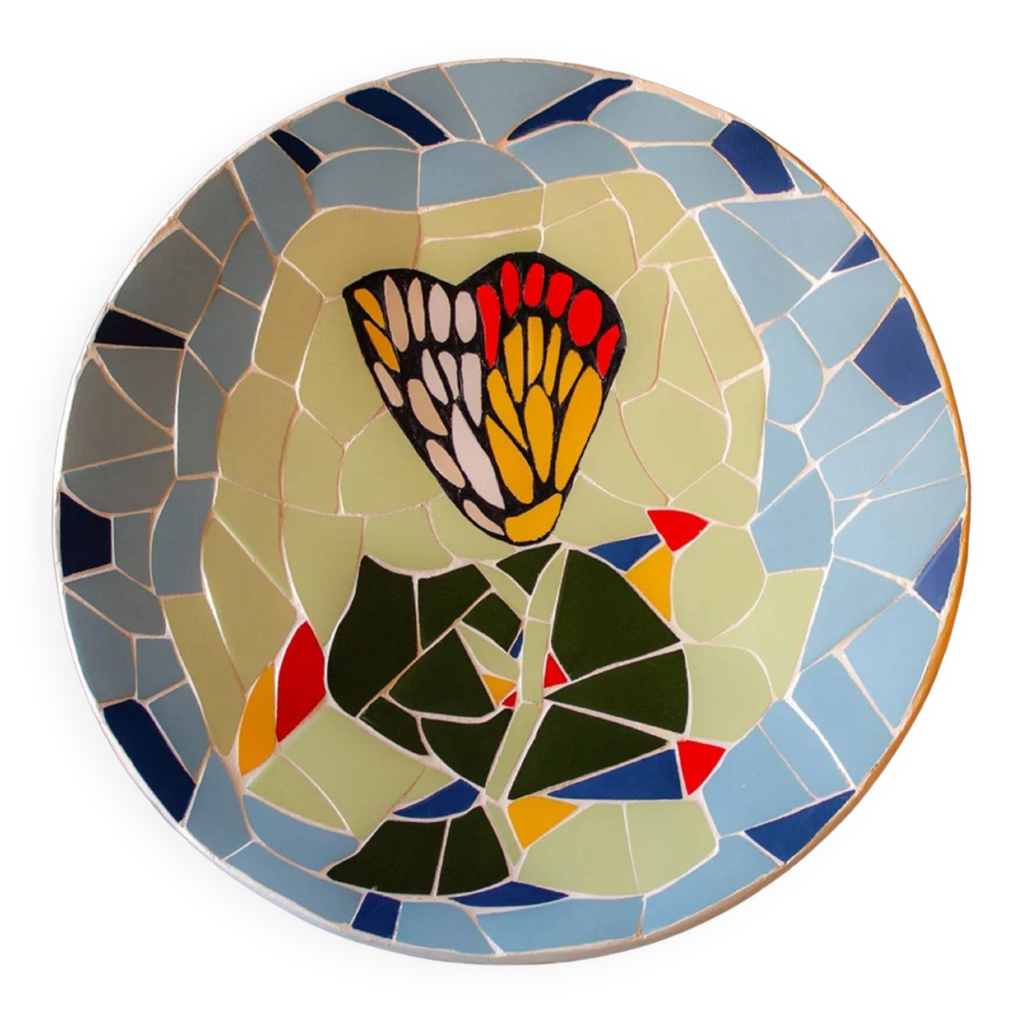 Original plate decorated with colored ceramic with the Catalan modernist trencadís technique