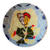 Original plate decorated with colored ceramic with the Catalan modernist trencadís technique