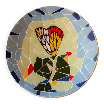 Original plate decorated with colored ceramic with the Catalan modernist trencadís technique