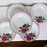 Set of 5 vintage soup plates from the St Amand factory, Café Mars model, in porcelain