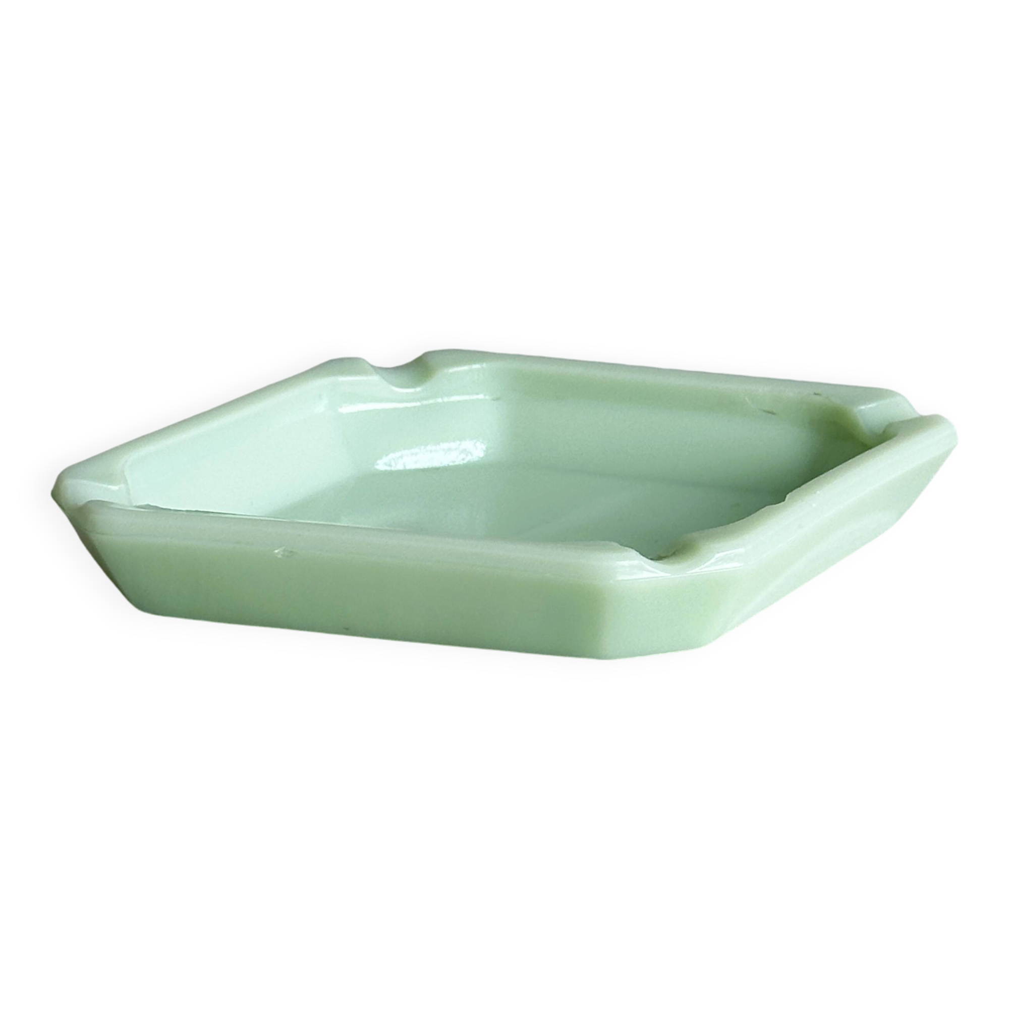 Vintage green opaline glass ashtray
