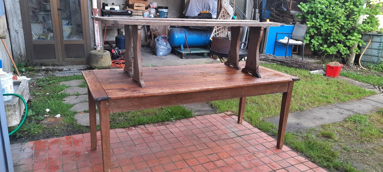 Farm table and pair of benches