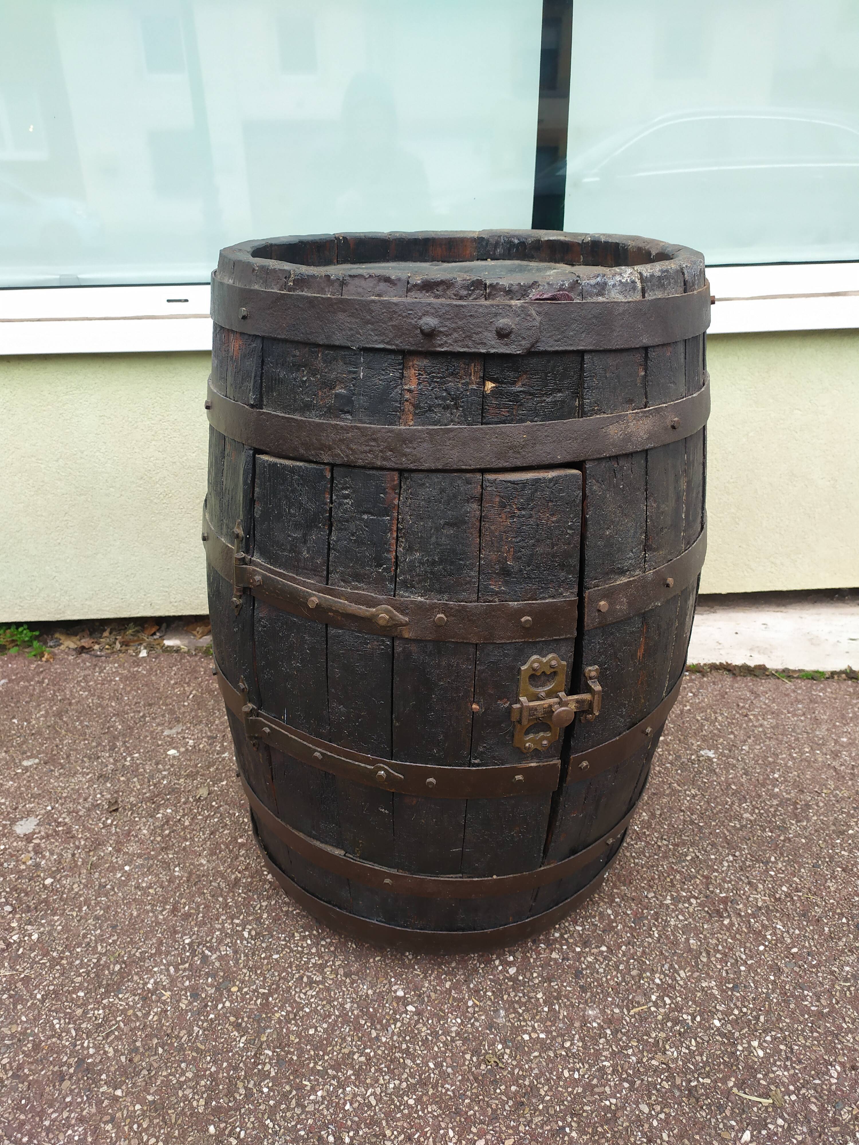 Bar tonneau bois - 71cm - sur roulette