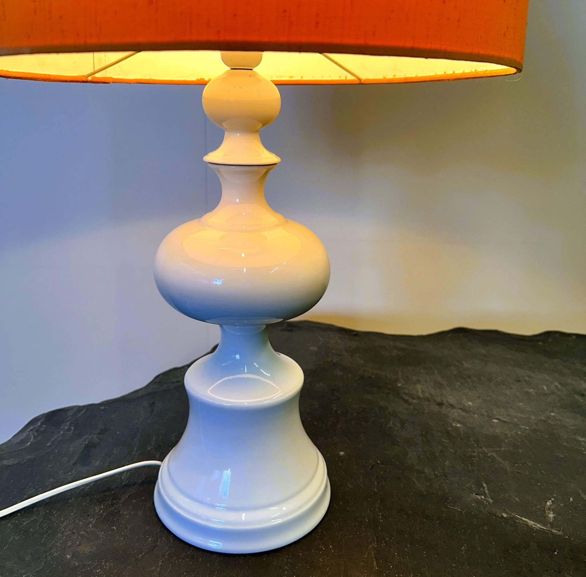 Midcentury Ceramic Danish Table lamp with Orange Shade, 1970s. Denmark