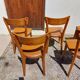 6 vintage 1960s wooden bistro chairs with camel faux leather.
