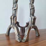 Anton Prinner pair of bronze andirons, Shaman model, statuettes vi