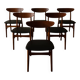 Ensemble de 6 chaises de salle à manger danoises des années 50 · Teck et Skai noir