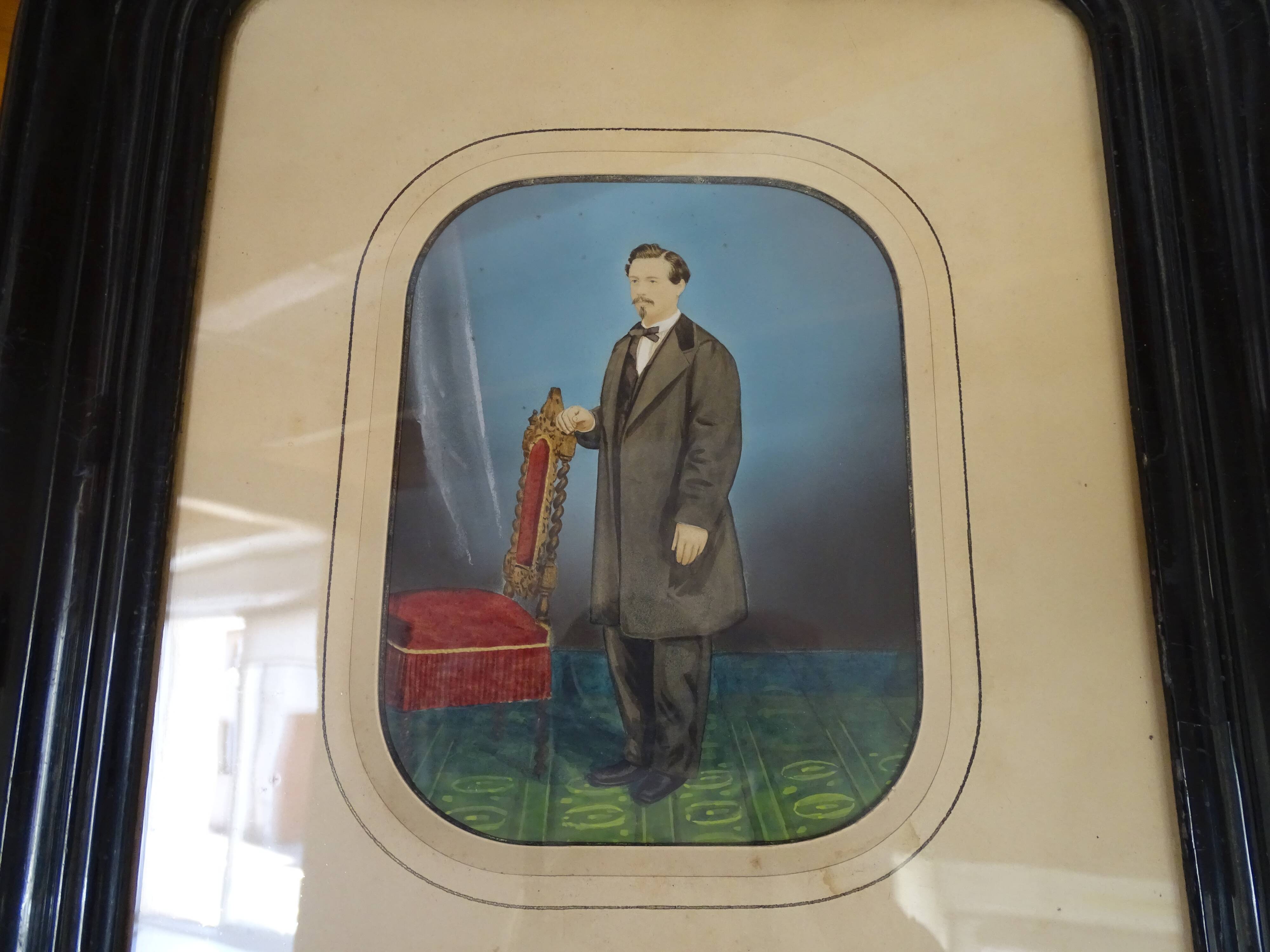 19th century pastel painting - Napoleon III blackened wood frame 40.5 x 35.5