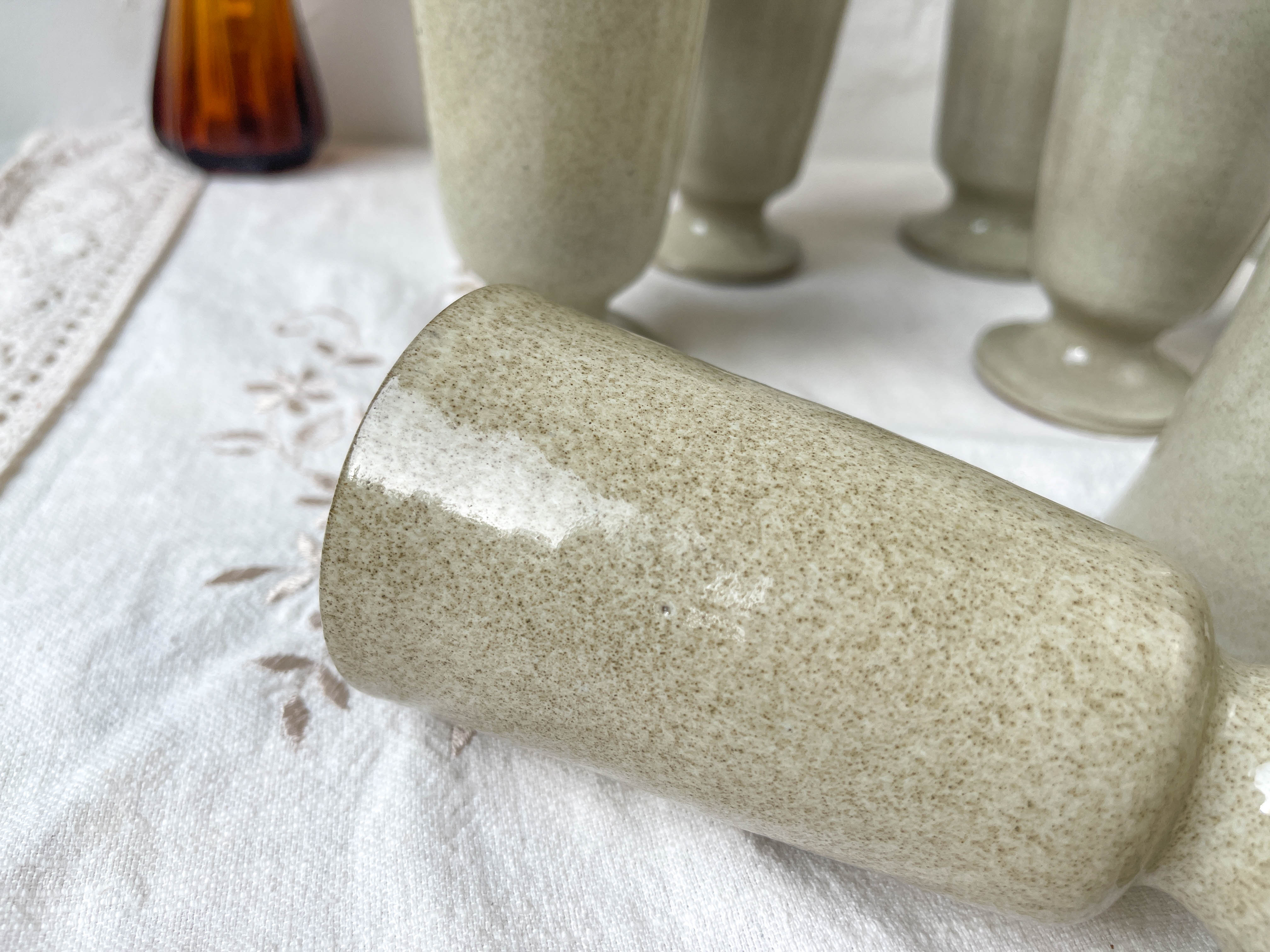 6 mazagrans in vintage speckled stoneware