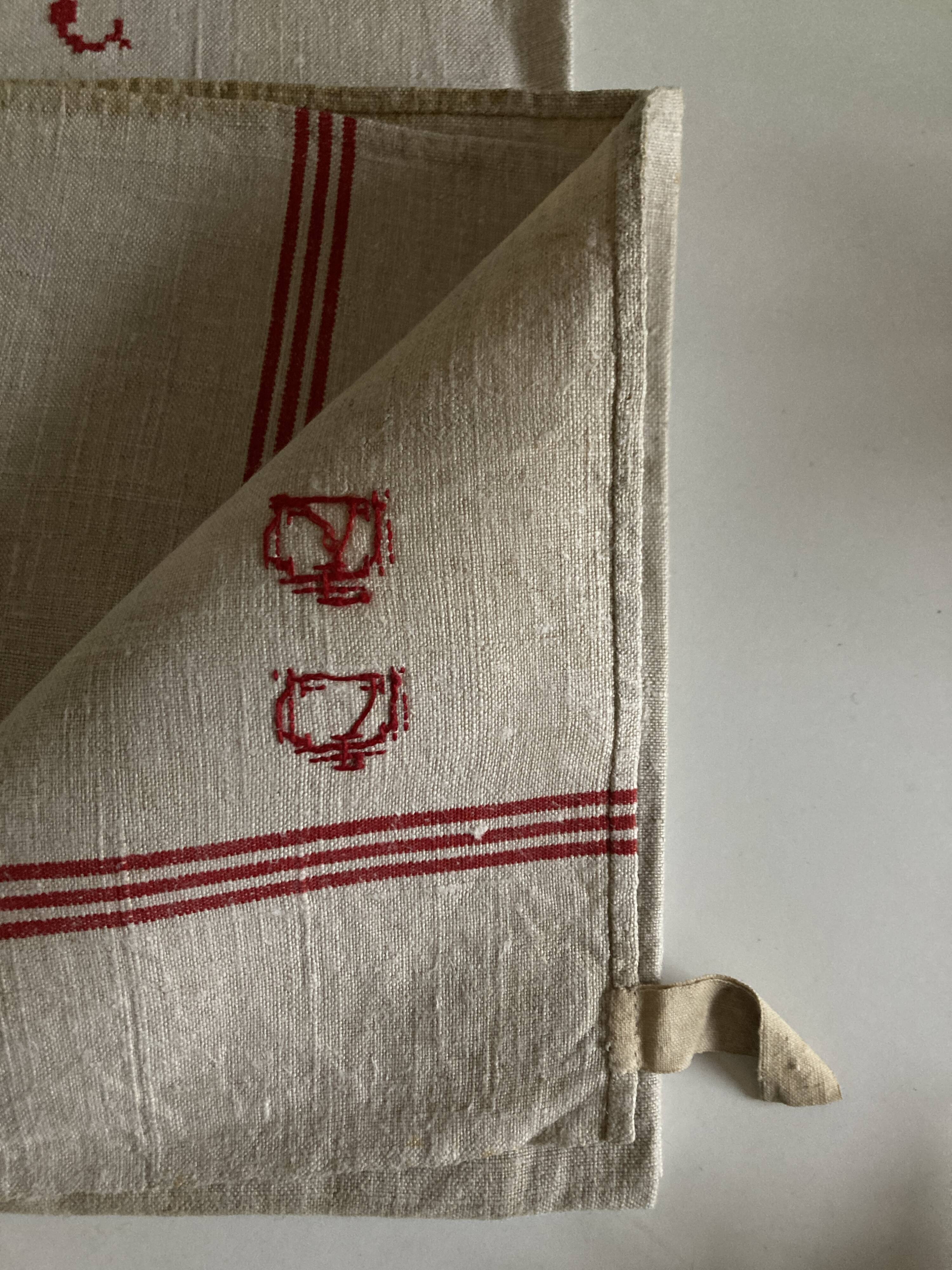 Pair of new old linen cloth tea towels 1930 initials CC