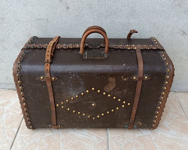 Ancienne malle de voyage en bois et cuir