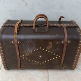 Antique wooden and leather travel trunk