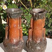 Pair of plaster vases Longchamp Barbotine vases 1900 signed, 28.5 cm high