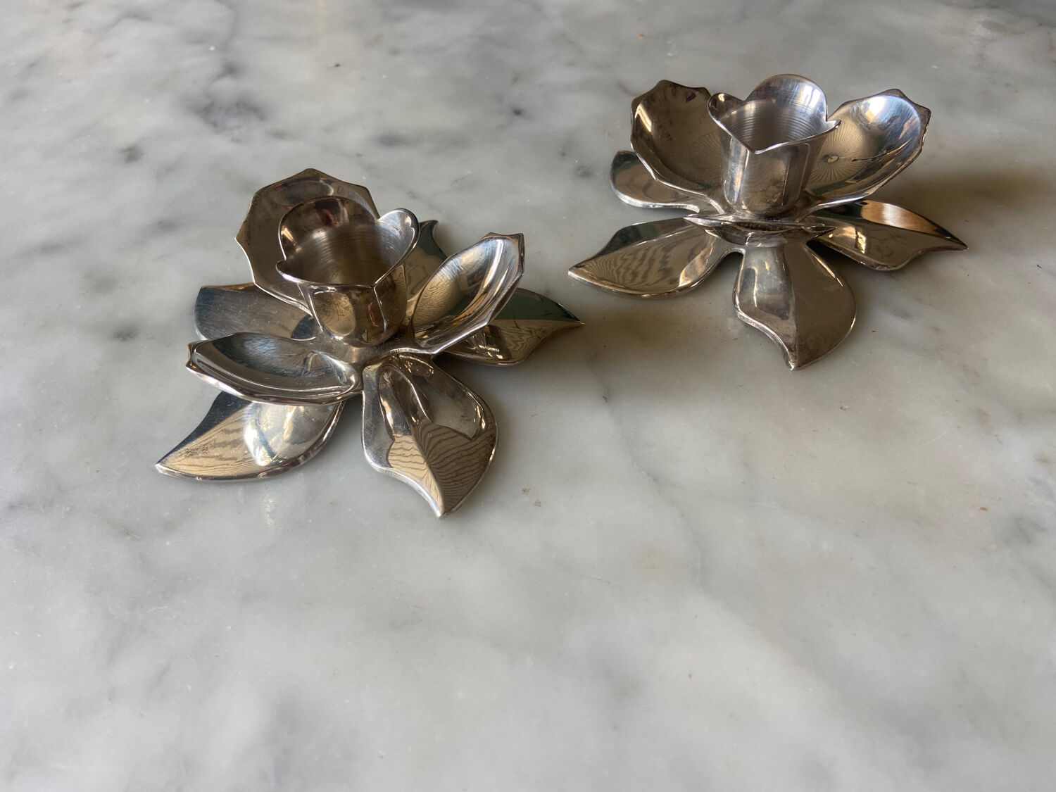 Pair of vintage silver metal candle holders