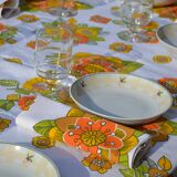 Vintage cotton/linen floral tablecloth