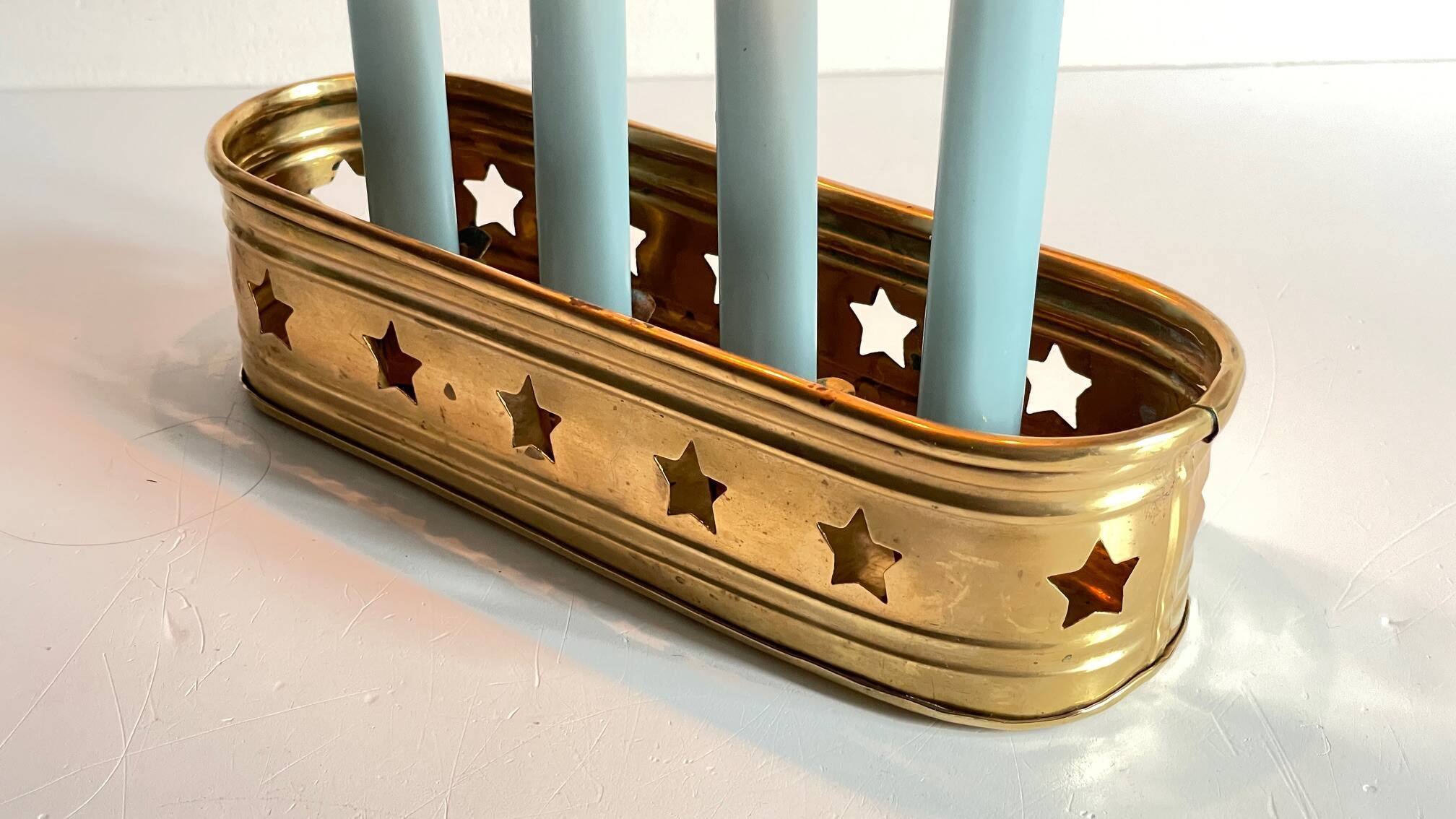 Bougeoir chandelier etoiles vintage laiton