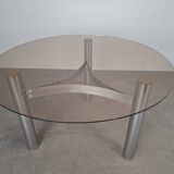 Mid-century Czechoslovak smoked glass coffee table, chrome metal, 1970s