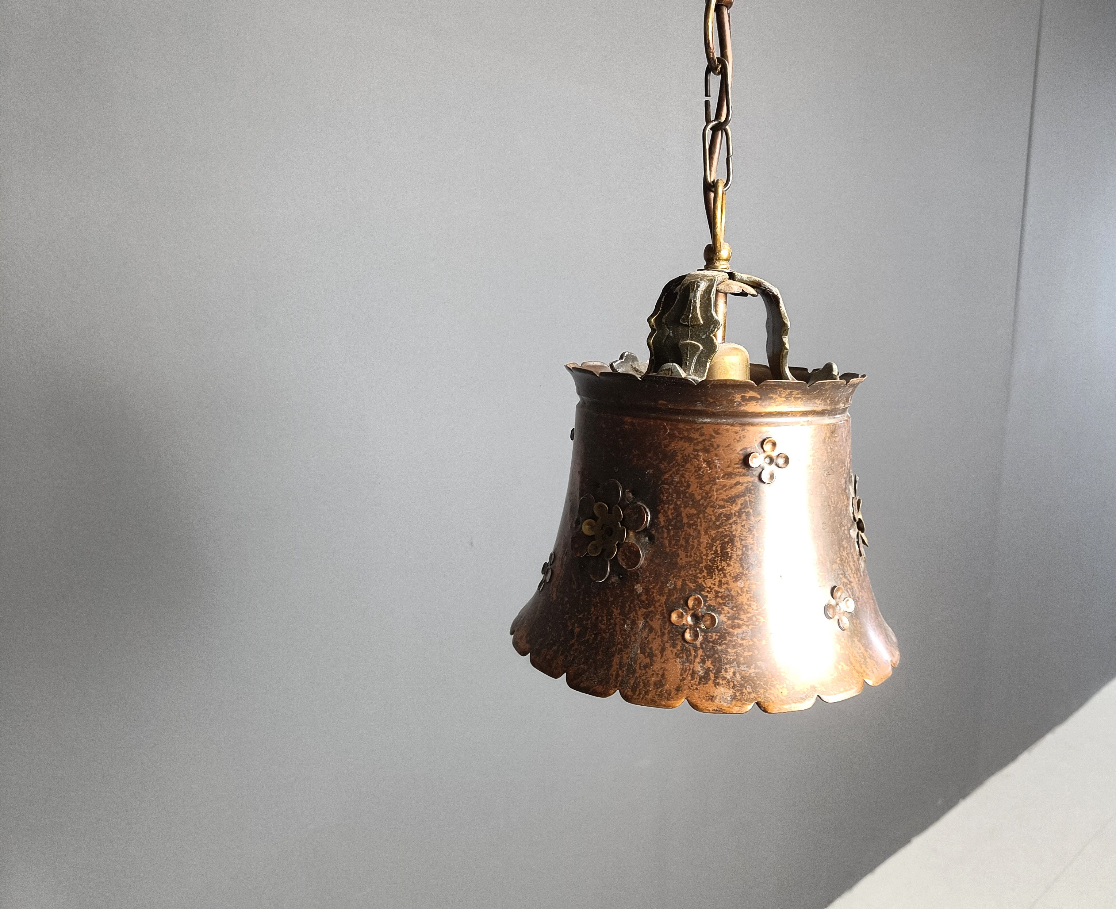 Brutalist copper pendant light, 1970s