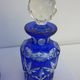 Set of 3 crystal bottles cut cobalt blue and transparent St Louis, Baccarat