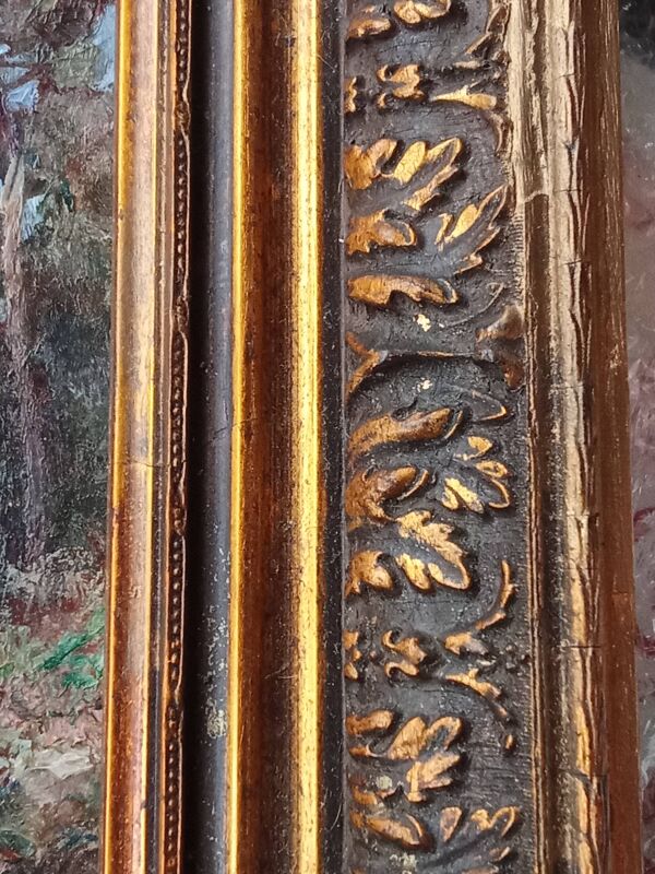 Ancienne peinture paysage  encadrement cadre doré