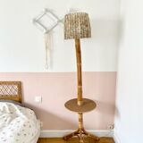 Vintage rattan bedside table floor lamp