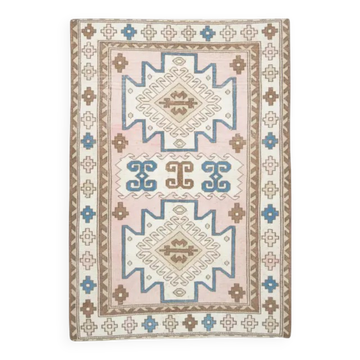 1970s Vintage Turkish Oushak Handmade Wool Cotton Pink Area Rug 130x190