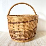Round two-tone woven wicker basket