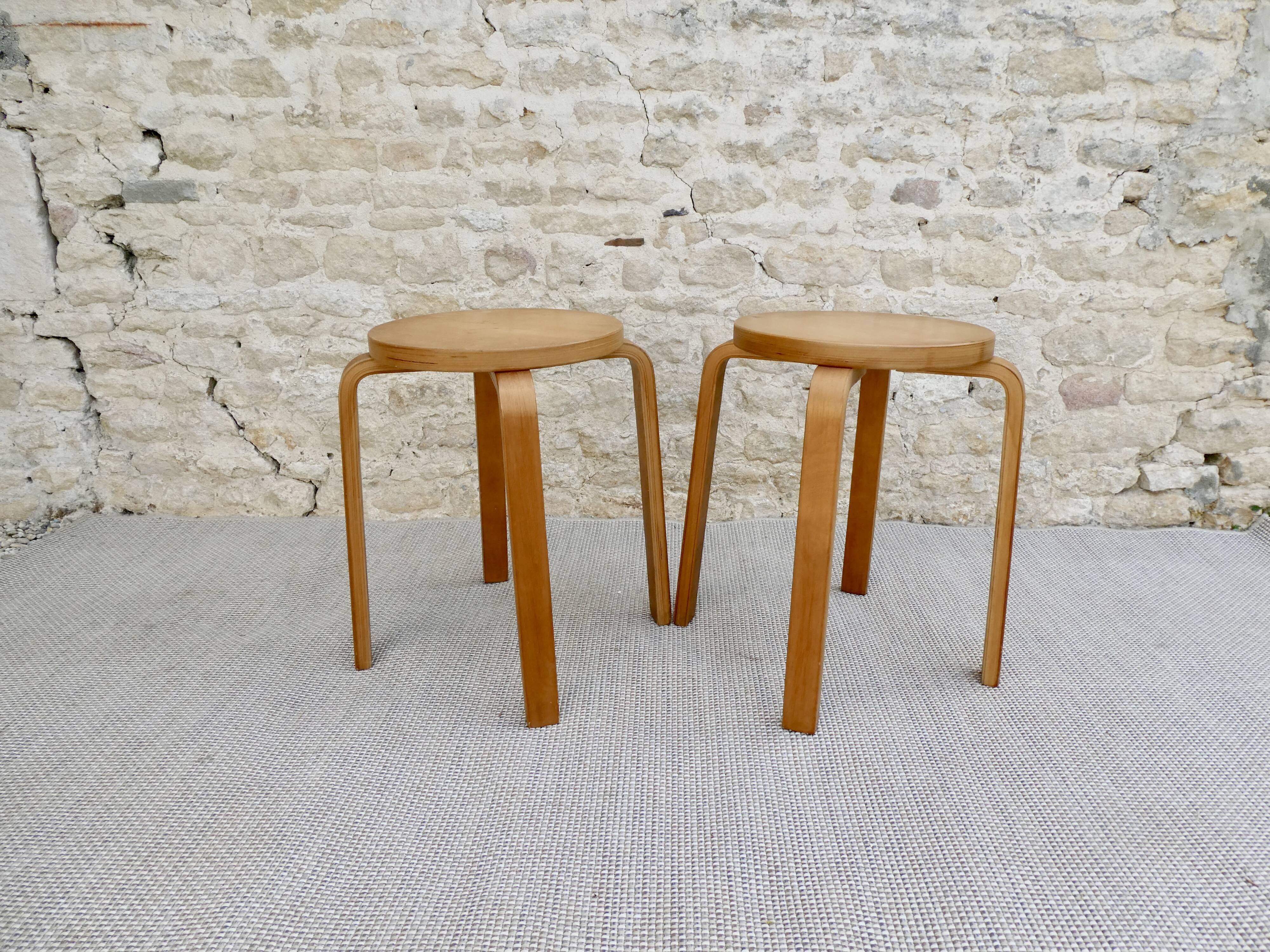 Pair of light wooden stools, 60s