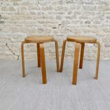 Pair of light wooden stools, 60s