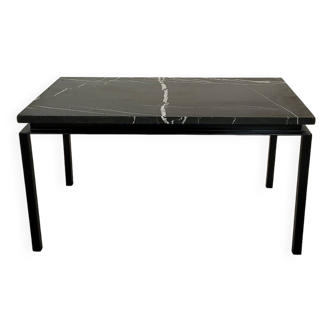 Table basse rectangle vintage en metal laqué noir et marbre années 1970