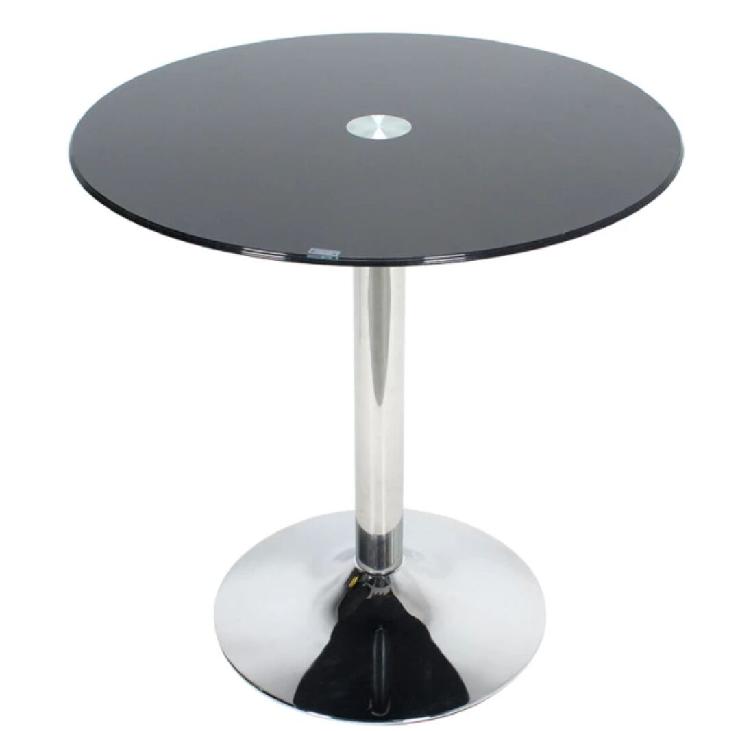 Dining table in chromed foot glass