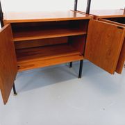 Vintage Italian double modular shelf bookcase in teak and metal