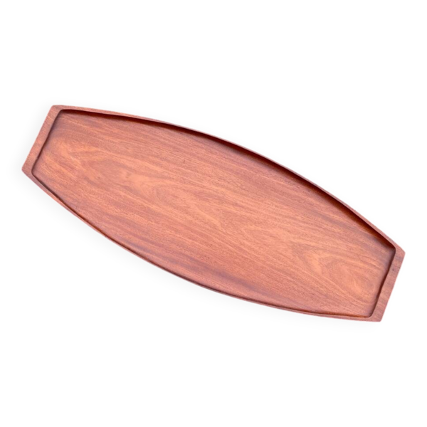 Grand plateau de service en teck 1960 scandinave signé 76cm Danemark — Beyit