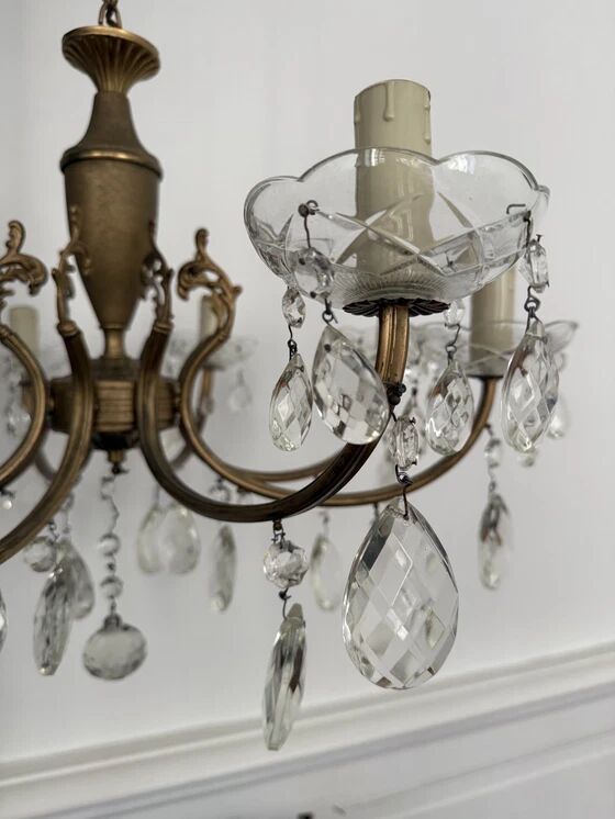 Brass chandelier with crystal drops