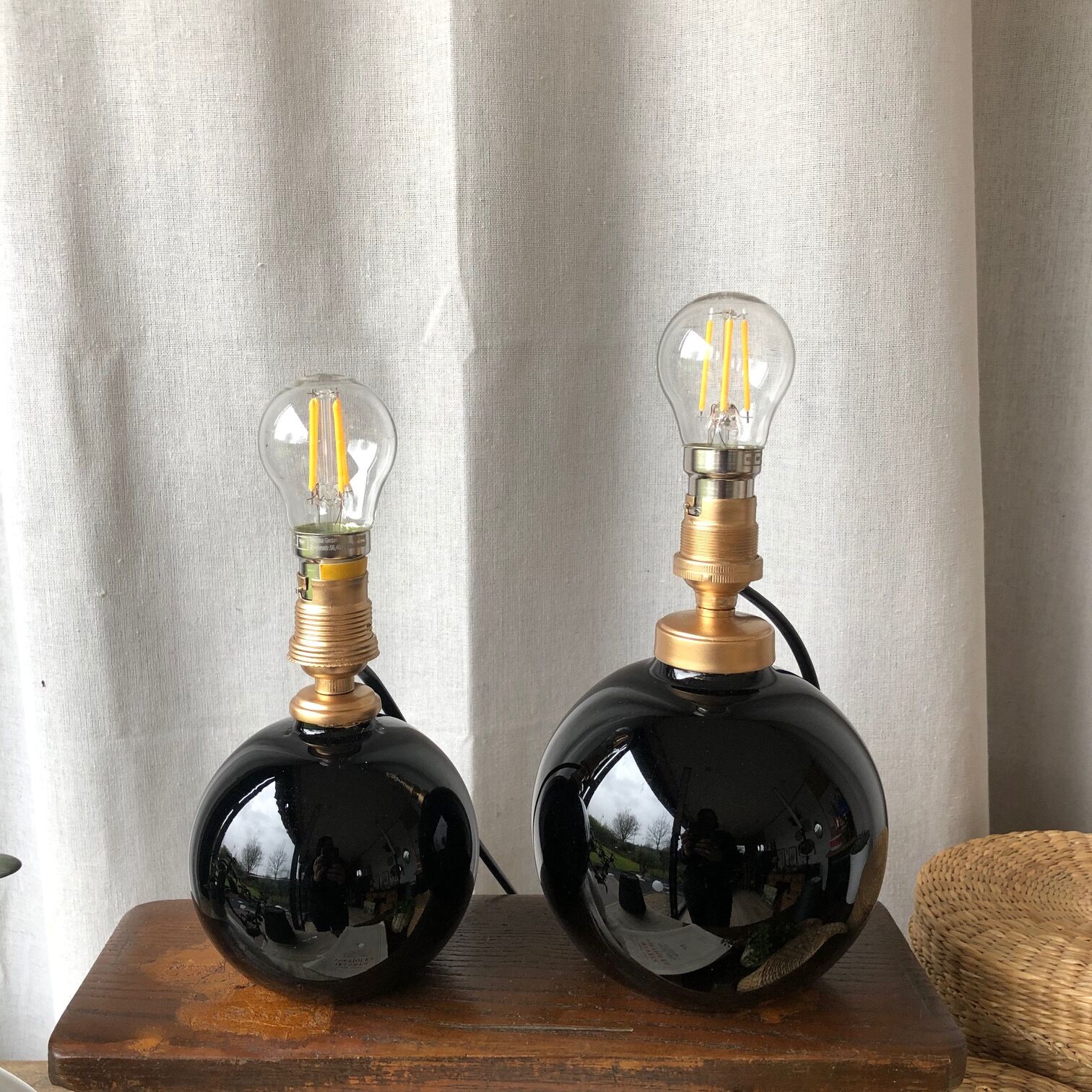 Duo of lamps in black opaline art deco