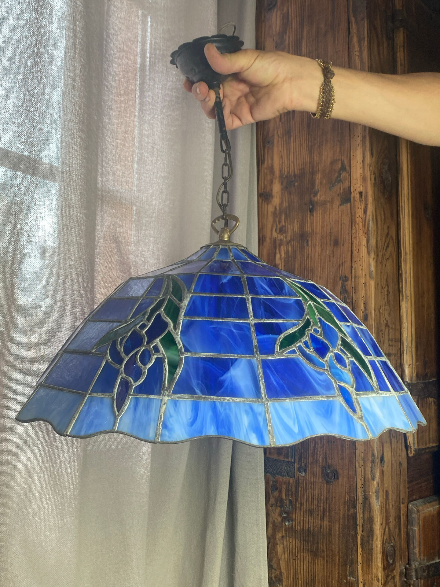 Grande suspension  en verre vitrail style Tiffany