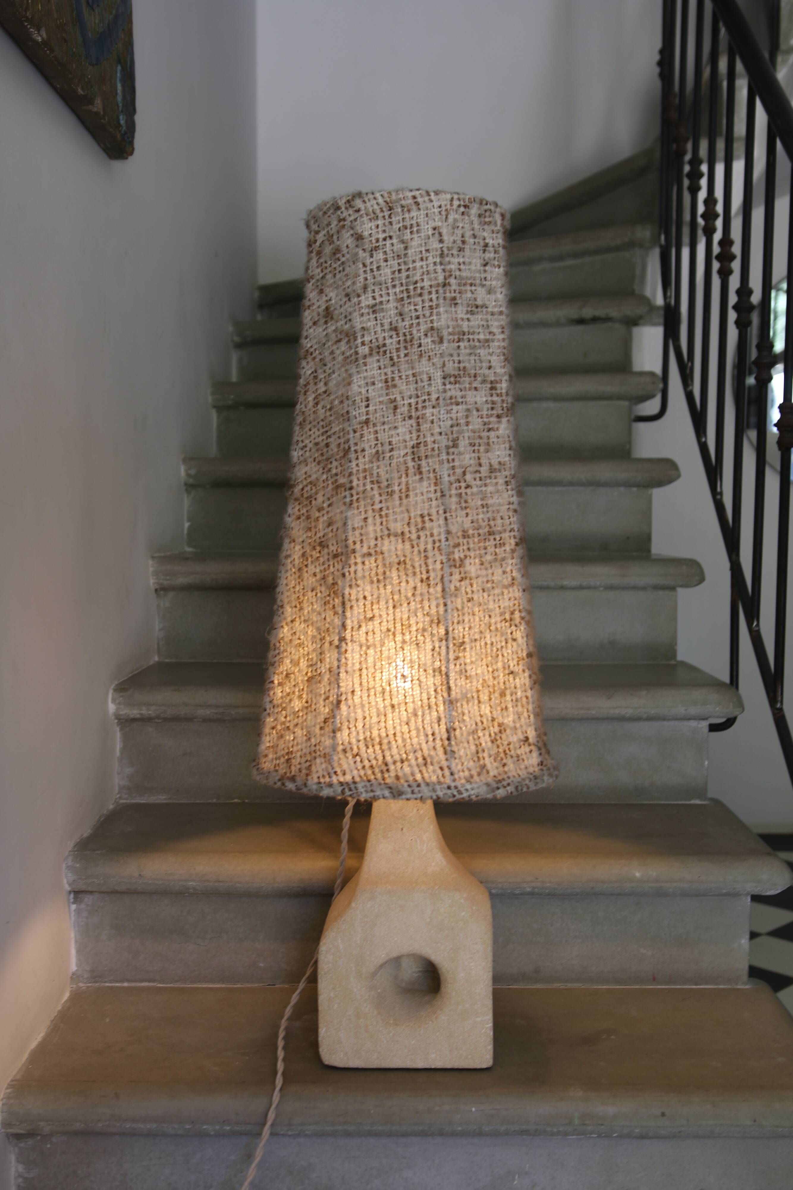 Large sculpted stone lamp, in the style of Albert Tormos, 1970s.
