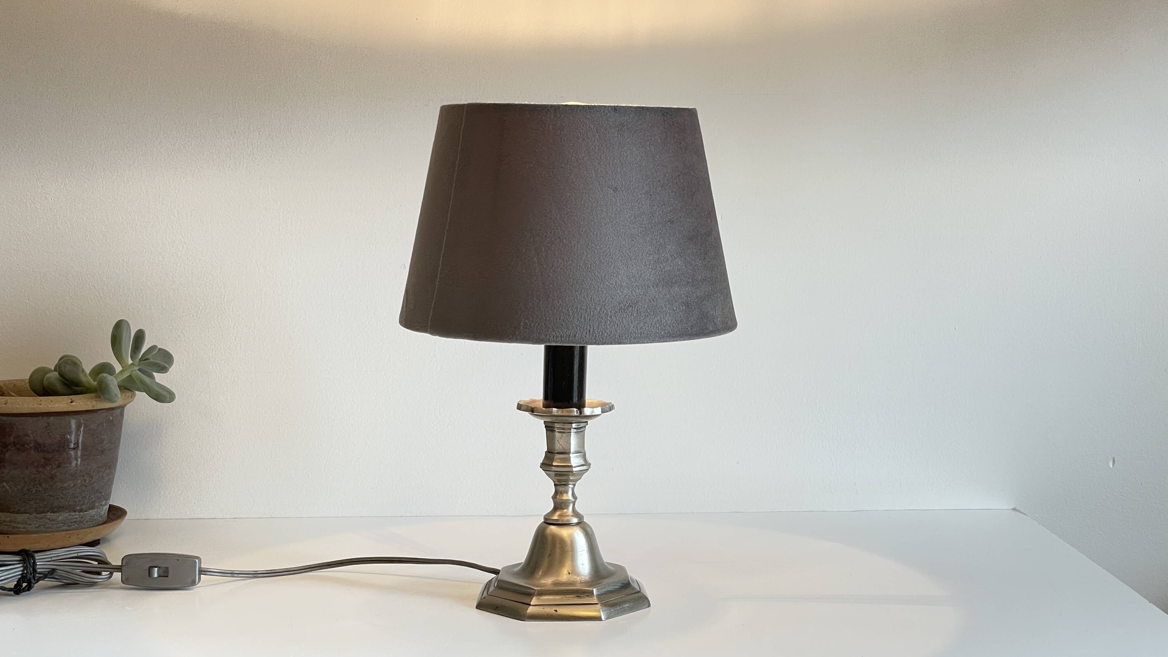 Lamp vintage steel and velvet candle holder